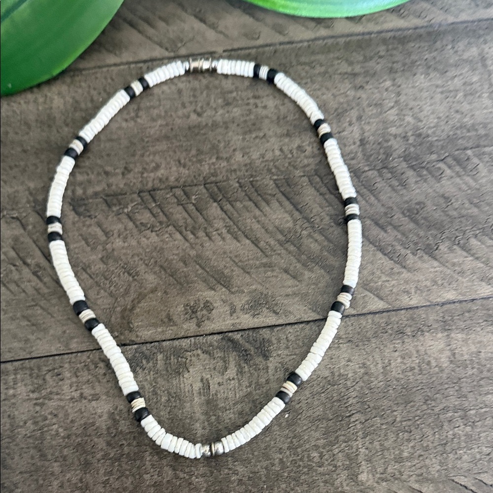 White and Black Puka Shell Stone Necklace